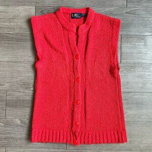 Vintage LeRoy Knitwear Sweater Vest Sleeveless Button Front Cardigan Red Size M